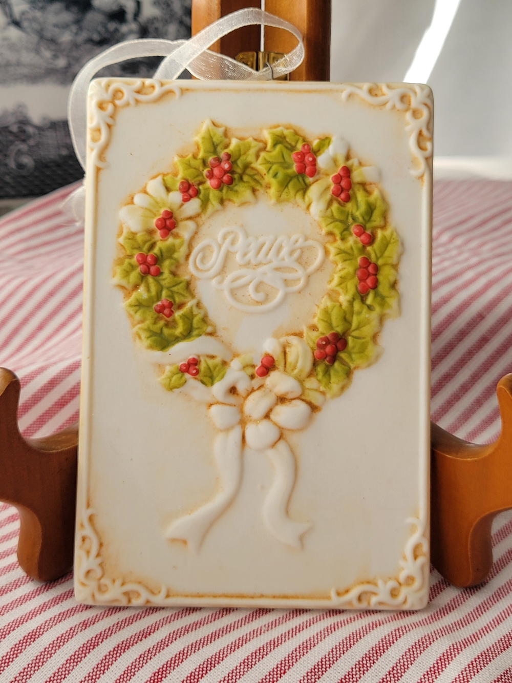 Hand Painted Porcelain Holiday Wreath Ornament